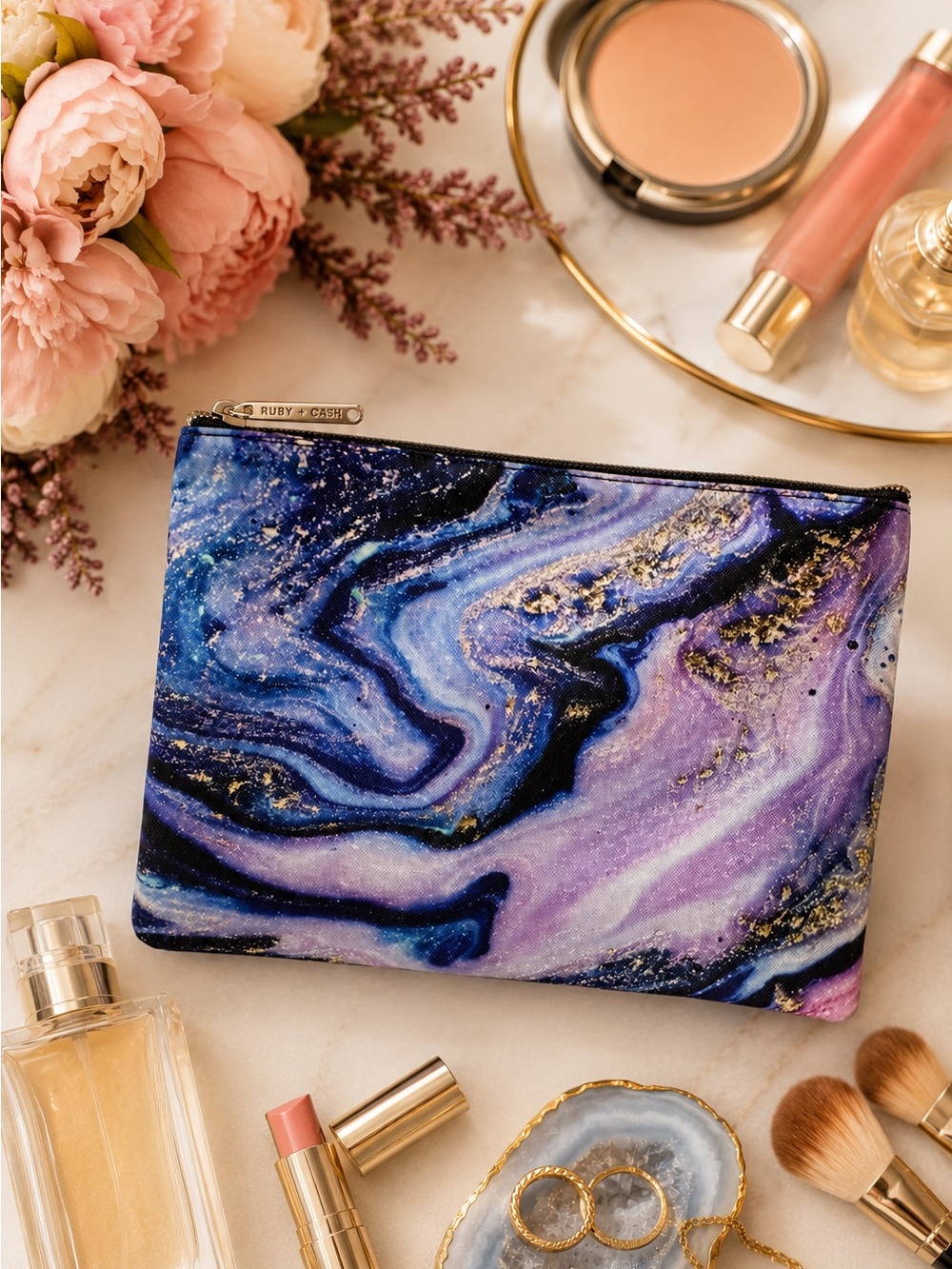 Ruby + Cash Geode Marble Makeup Bag Cosmetic Pouch Galaxy Luxe Glam Travel Case